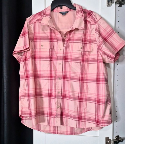 Eddie Bauer Tops - Eddie Bauer  XXL Pink Plaid Short Sleeve Hiking Button‎ Up Shirt Breathable